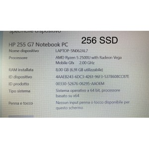 Notebook HP 255 G7 15" AMD Ryzen 5 2500U 8GB RAM 256GB SSD WIN10 PRO