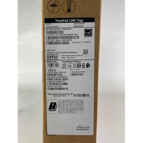 Notebook Lenovo Yoga L390 13.3" Touch screen i7 8565U 8GB 16GB RAM 512GB SSD WIN10 PRO 20NT-S0F300